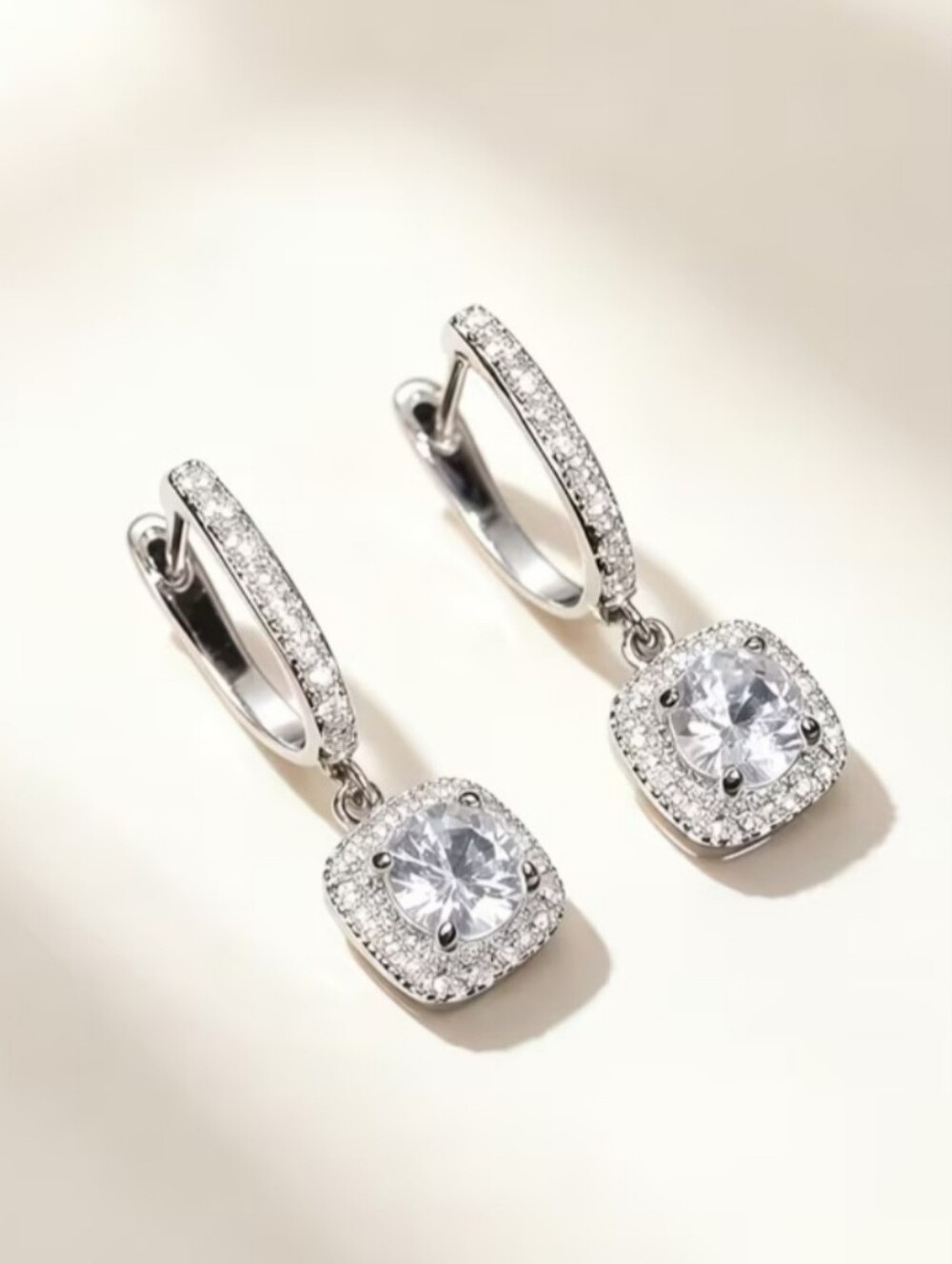 White Rhodium Tourmaline Pavé Cushion Drop Earrings